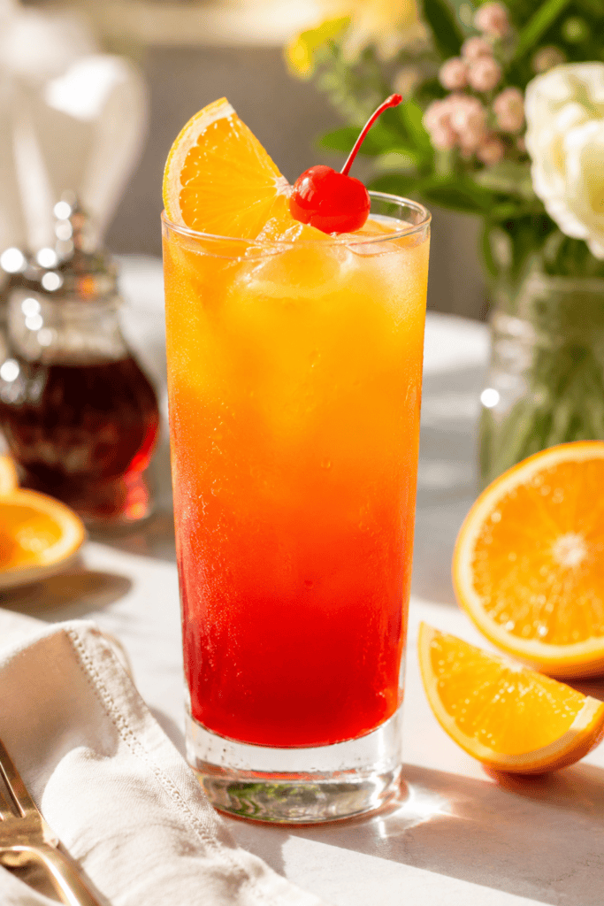Easy Citrus Sunrise Mocktail with orange and lemon