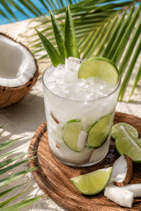 Refreshing Coconut Lime Refresher served over ice