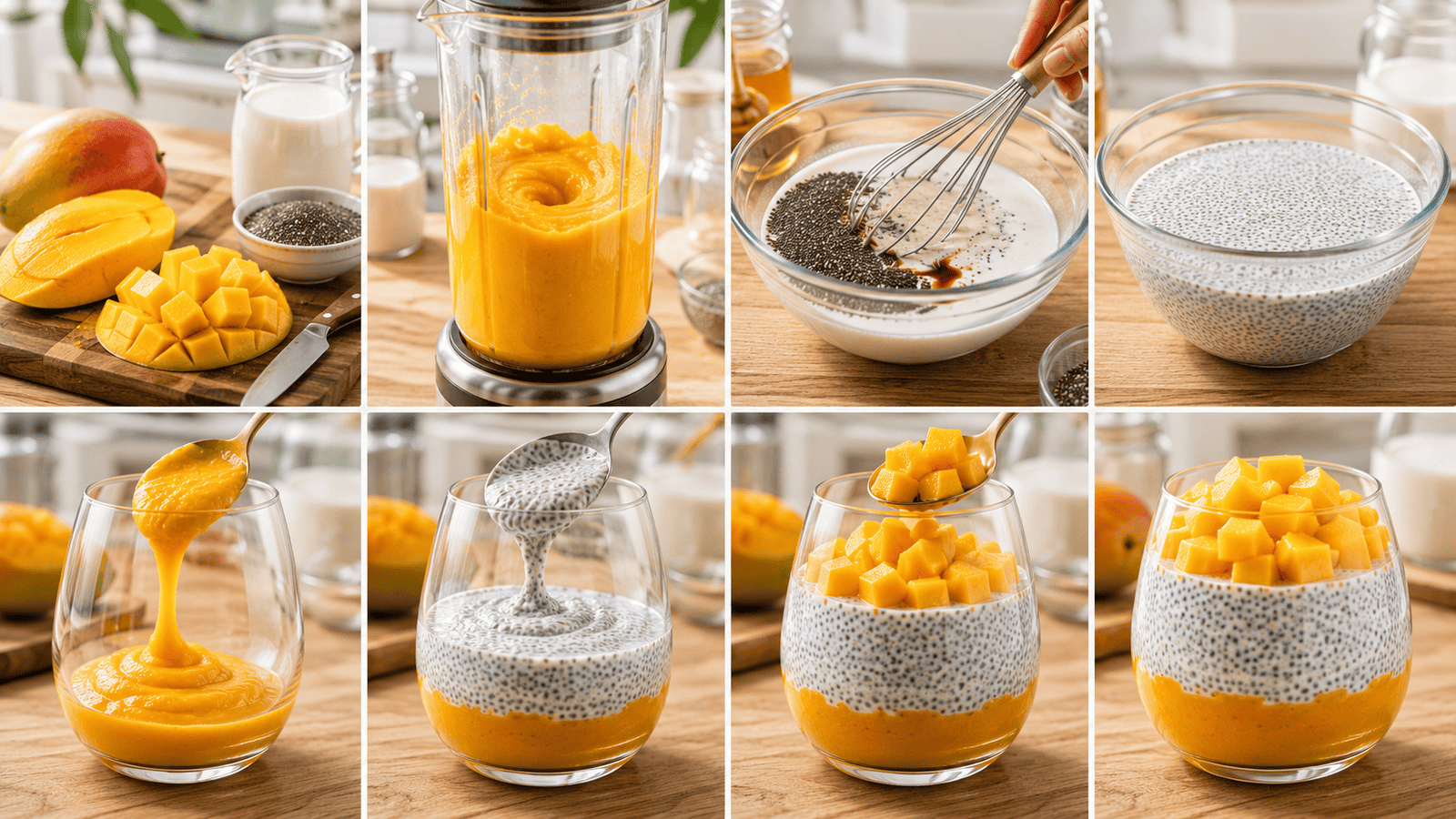 Step-by-step instructions for making Easy Mango Chia Pudding