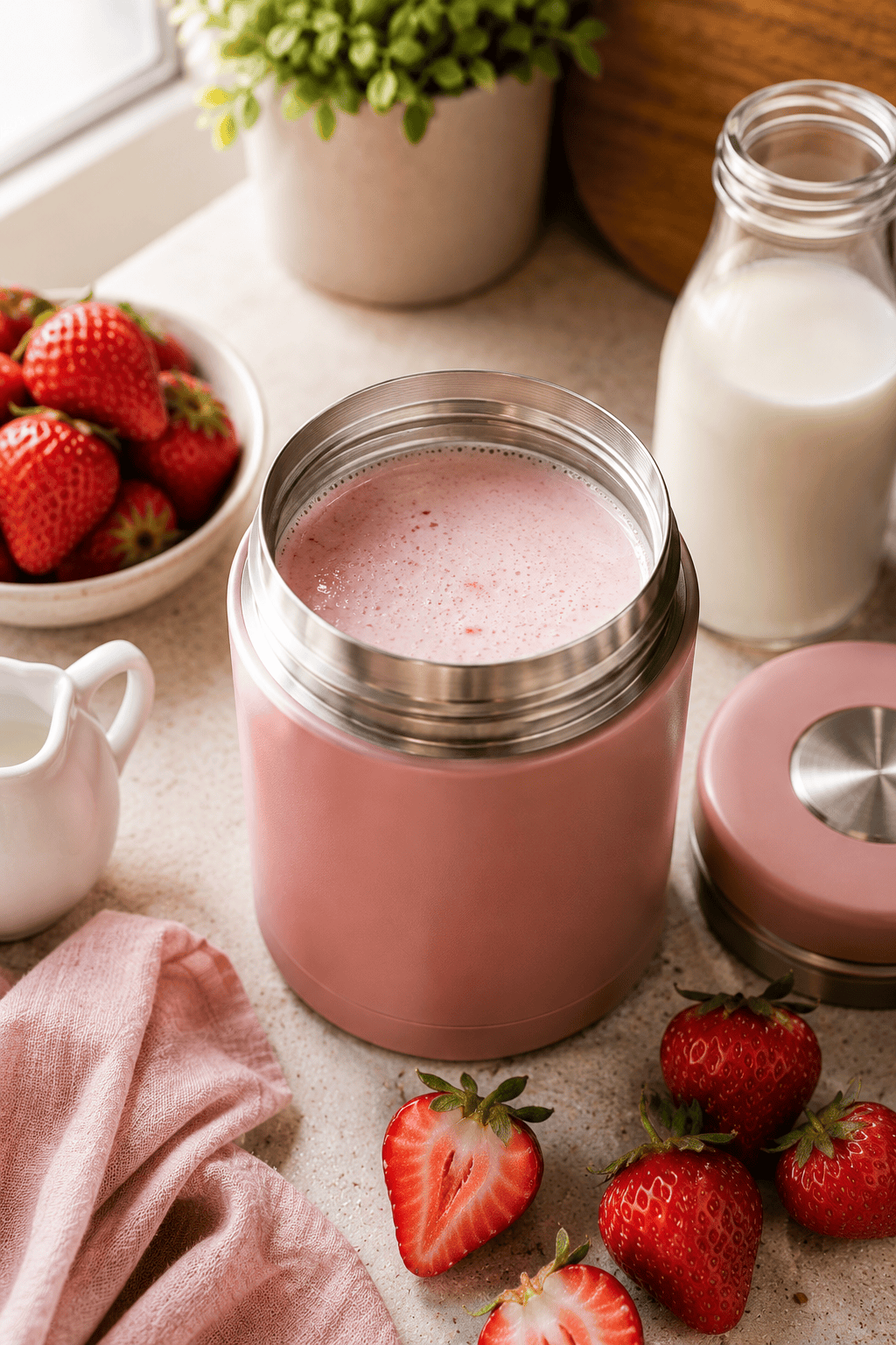 Homemade warm strawberry milk