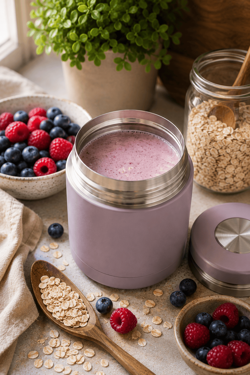 Warm berry oat breakfast drink