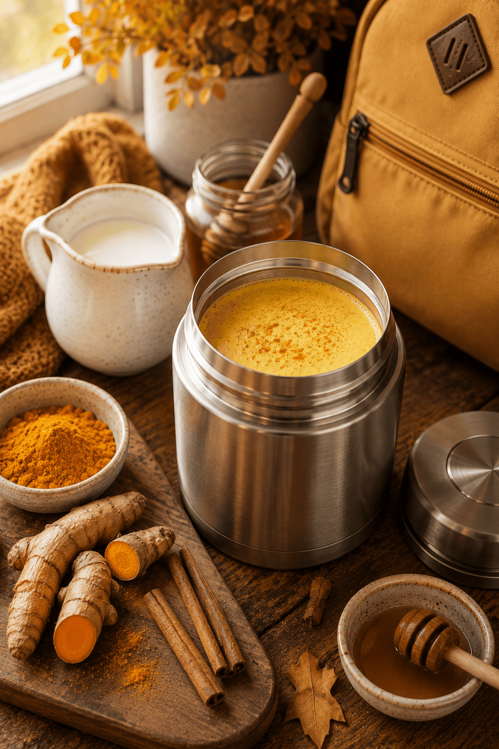 Kid-friendly golden milk in insulated thermos