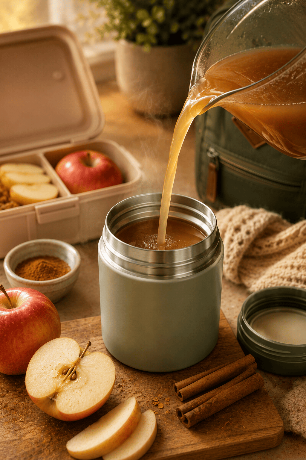Warm cinnamon apple drink for school