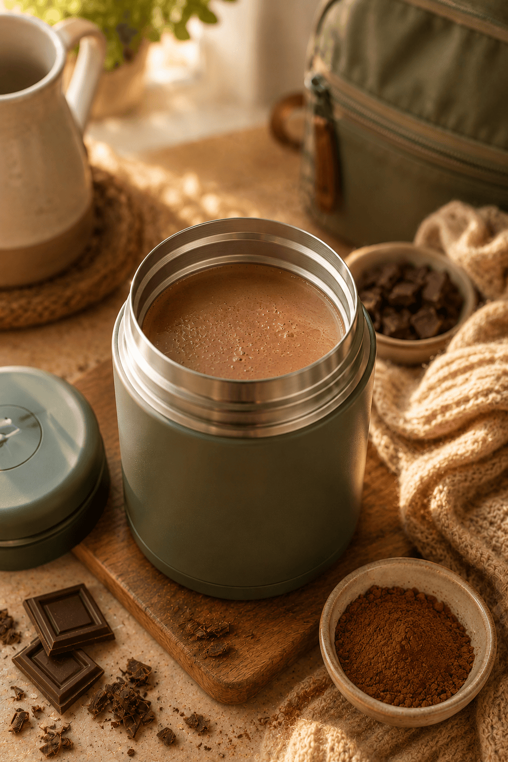 Kid-friendly mild hot chocolate in thermos