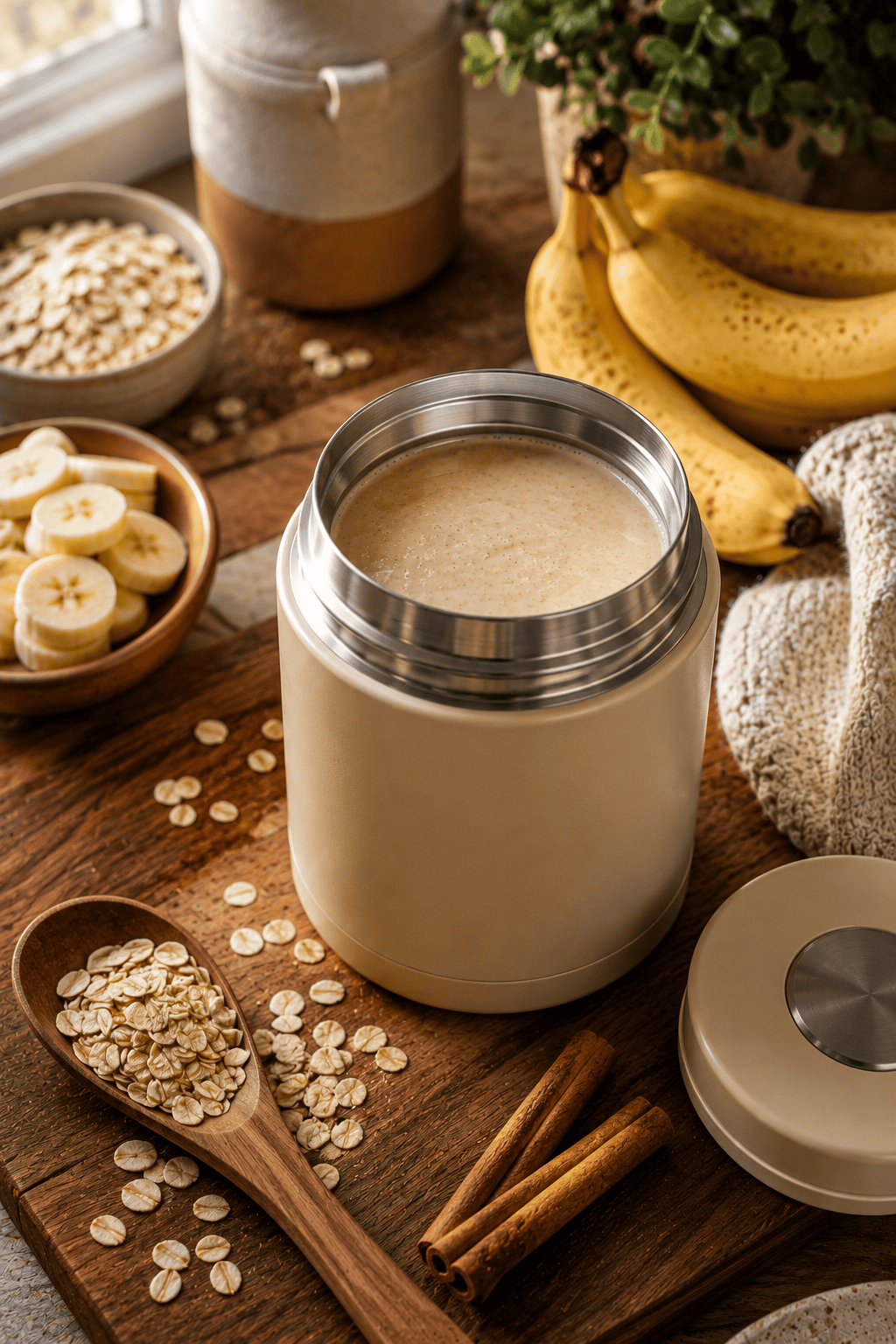 Warm banana oat breakfast drink